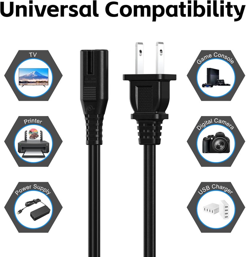 ecjtu AC Power Cord 30FT (1 Pack), 2 Prong TV Power Cord, Power Supply Cable Replacement for Xbox One, PS3, PS4, PS5, Compatible for Printer, Monitor, Sound Bar, Game Console - Image 5